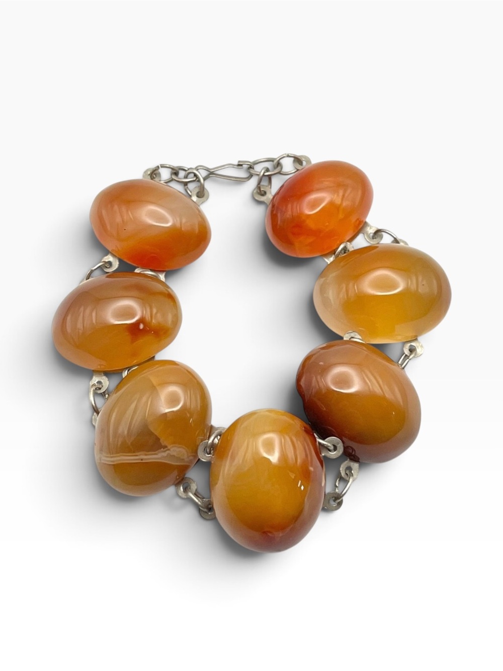 Vintage Art Deco Chunky Carnelian Cabochon Panel Link Bracelet Sister Hook